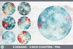 Bundle of six Watercolor Christmas Round Coaster designs.