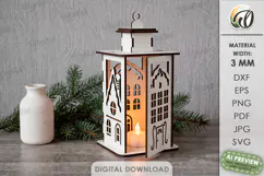 Christmas House Lantern Laser Cut. Candle Holder SVG Product Image 1