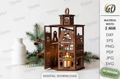Christmas House Lantern Laser Cut. Candle Holder SVG Product Image 1