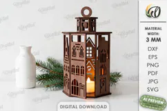 Christmas House Lantern Laser Cut. Candle Holder SVG Product Image 1