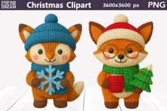 Fox Crochet Clipart | Christmas Cute Animals Knitted Product Image 1