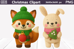 Fox and Bunny Crochet Clipart | Christmas Animals Knitted Product Image 1