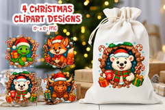 Funny Christmas Clipart Sublimation Cute Animals Wall Break Product Image 1