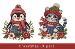 Cute Christmas Animal Clipart Cozy Winter Holiday PNG Product Image 1
