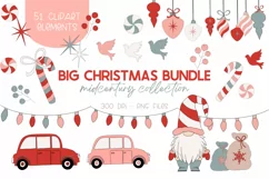 Christmas Clipart Bundle |Pastel Midcentury modern  Retro Christmas Clipart Png 