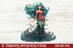 Christmas Mermaid Clipart Sublimation, Christmas PNG Product Image 1