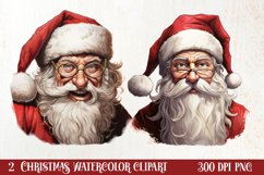 Watercolor Peeking Santa and Snowman Clipart, Christmas PNG Product Image 1
