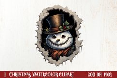 Watercolor Peeking Santa and Snowman Clipart, Christmas PNG Product Image 1