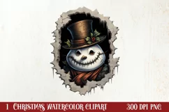 Watercolor Peeking Santa and Snowman Clipart, Christmas PNG Product Image 1