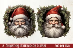 Watercolor Peeking Santa and Snowman Clipart, Christmas PNG Product Image 1