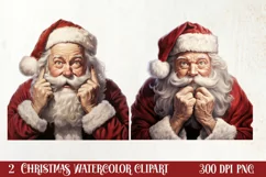 Watercolor Peeking Santa and Snowman Clipart, Christmas PNG Product Image 1
