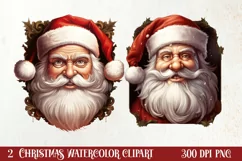 Watercolor Peeking Santa and Snowman Clipart, Christmas PNG Product Image 1