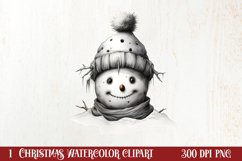 Watercolor Peeking Santa and Snowman Clipart, Christmas PNG Product Image 1