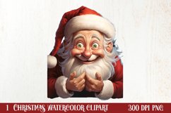 Watercolor Peeking Santa and Snowman Clipart, Christmas PNG Product Image 1