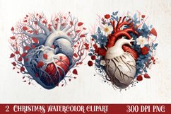 Watercolor Christmas Floral Hearts Clipart Product Image 1