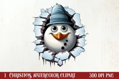 Watercolor Peeking Santa and Snowman Clipart, Christmas PNG Product Image 1