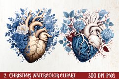 Watercolor Christmas Floral Hearts Clipart Product Image 1