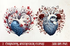 Watercolor Christmas Floral Hearts Clipart Product Image 1