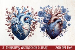Watercolor Christmas Floral Hearts Clipart Product Image 1