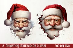 Watercolor Peeking Santa and Snowman Clipart, Christmas PNG Product Image 1