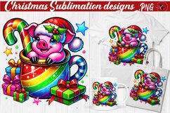 Funny Christmas clipart | Christmas Animal in Mug | Rainbow Product Image 1