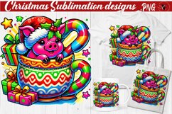 Funny Christmas clipart | Christmas Animal in Mug | Rainbow Product Image 1