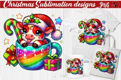 Funny Christmas clipart | Christmas Animal in Mug | Rainbow Product Image 1