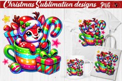 Funny Christmas clipart | Christmas Animal in Mug | Rainbow Product Image 1