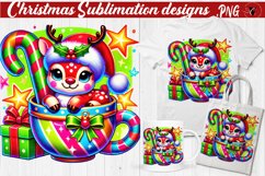 Funny Christmas clipart | Christmas Animal in Mug | Rainbow Product Image 1