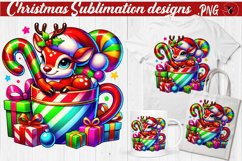 Funny Christmas clipart | Christmas Animal in Mug | Rainbow Product Image 1