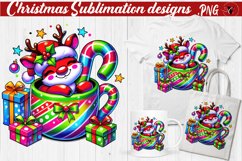 Funny Christmas clipart | Christmas Animal in Mug | Rainbow Product Image 1