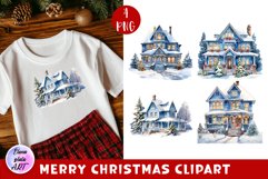 Winter Christmas houses clipart, watercolor snow city Product Image 1