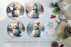 Snowman coaster sublimation, round coaster Product Image 1