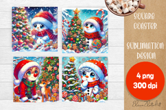 Christmas anime Santa claus Sublimation Coaster Design Product Image 1