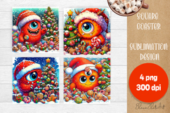 Christmas coaster, cute monster square coaster Product Image 1