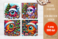Christmas coaster, cute monster square coaster Product Image 1