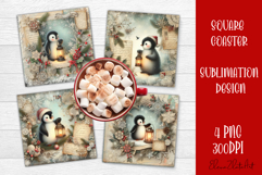 Vintage Christmas Scrapbooking square Coaster Design Product Image 1