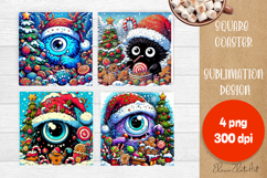Christmas coaster, cute monster square coaster Product Image 1