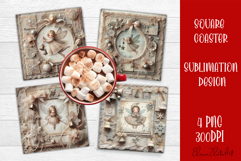 Vintage Christmas Scrapbooking square Coaster Design Product Image 1