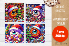 Christmas coaster, cute monster square coaster Product Image 1