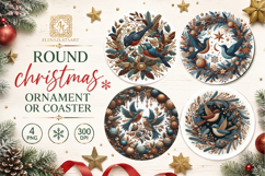 Blue Christmas decor Sublimation car Coaster Product Image 1
