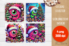 Christmas coaster, cute monster square coaster Product Image 1