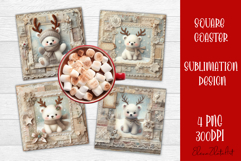 Vintage Christmas Scrapbooking square Coaster Design Product Image 1