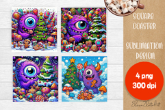 Christmas coaster, cute monster square coaster Product Image 1