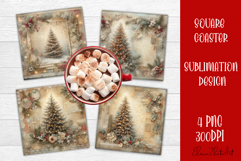 Vintage Christmas Scrapbooking square Coaster Design Product Image 1