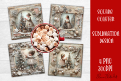 Vintage Christmas Scrapbooking square Coaster Design Product Image 1