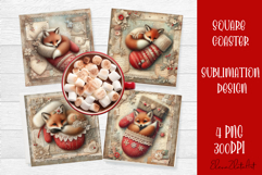 Vintage Christmas Scrapbooking square Coaster Design Product Image 1