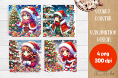 Christmas anime Santa claus Sublimation Coaster Design Product Image 1
