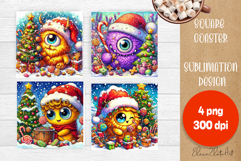 Christmas coaster, cute monster square coaster Product Image 1