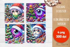Christmas coaster, cute monster square coaster Product Image 1